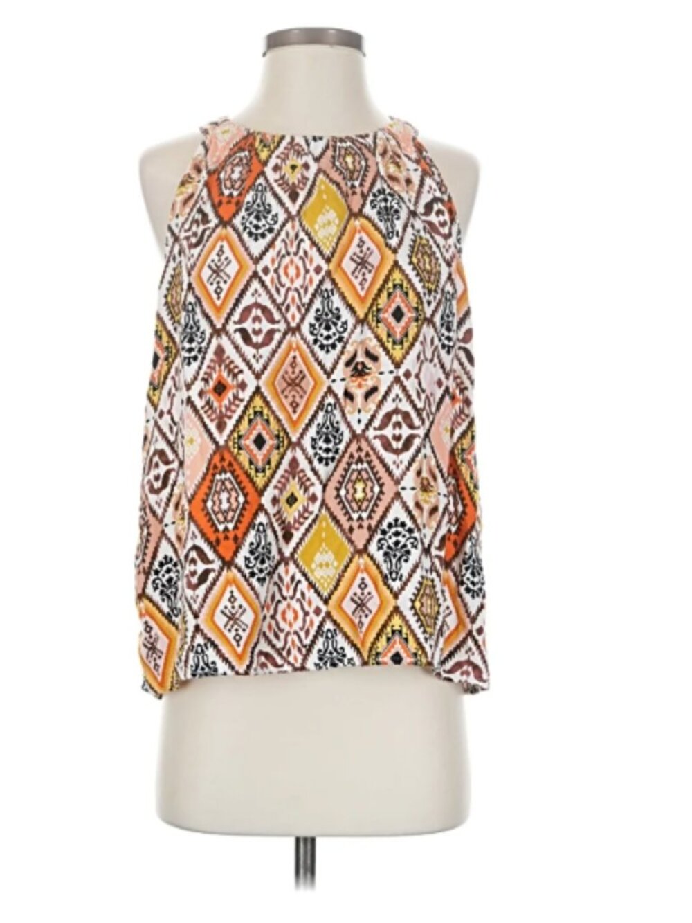 Jane + Delancey Women’s Size XL Sleeveless Blouse White Geometric Diamond Print